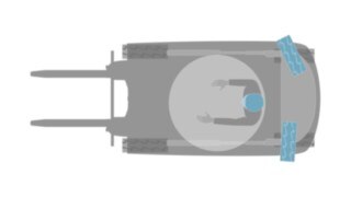 Graphic showing an electric counterbalanced forklift truck in the four-wheeled version with pendulum steering axle